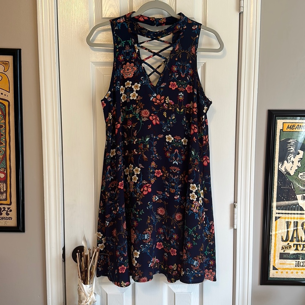 Navy Blue Floral Miami Mini Dress